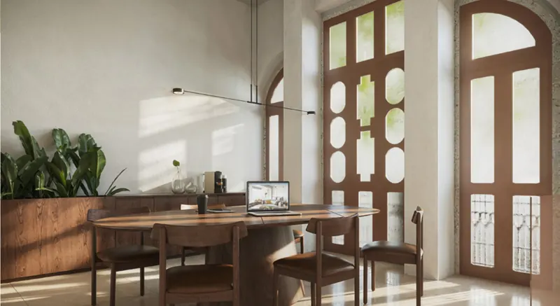 Coworking no mezanino do casarão preservado do Soul Rio Gago Coutinho