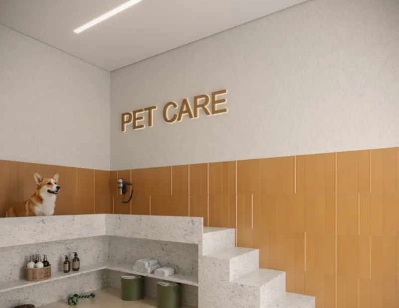 Pet care do Soul Rio Gago Coutinho com banheira e escada para cães